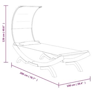 Ξαπλώστρα ΕξΧώρου Κρεμ 100x200x126εκ Μασίφ Λυγισμένο Ξύλο Τέντα