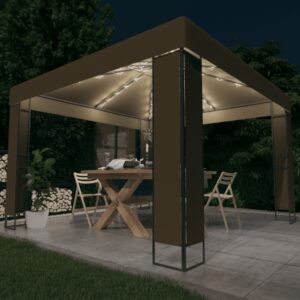 Κιόσκι με Διπλή Οροφή και Φωτάκια LED Taupe 3 x 3 x 2