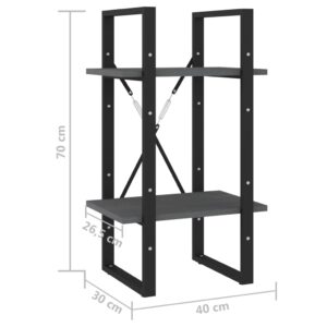 Βιβλιοθήκη με 2 Ράφια Γκρι 40x30x70 εκ. από Μασίφ Ξύλο Πεύκου