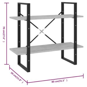 Βιβλιοθήκη με 2 Ράφια Γκρι Σκυρ. 80 x 30 x 70 εκ. Μοριοσανίδα