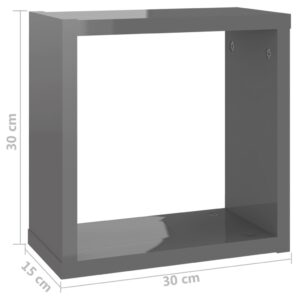 Ράφια Κύβοι Τοίχου 2 τεμ. Γυαλιστερό Γκρι 30 x 15 x 30 εκ.