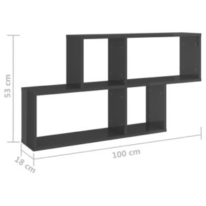 Ραφιέρα Τοίχου Γυαλιστερό Γκρι 100x18x53 εκ. από Μοριοσανίδα