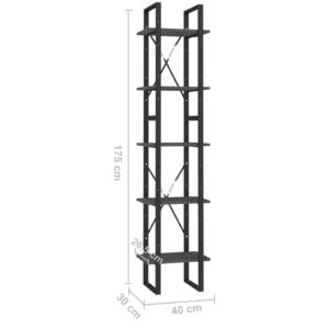 Βιβλιοθήκη με 5 Ράφια Γκρι 40 x 30 x 175 εκ. από Ξύλο Πεύκου