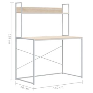 Γραφείο Υπολογιστή Λευκό/Δρυς 110 x 60 x 138 εκ από Μοριοσανίδα