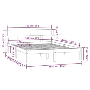 Πλαίσιο Κρεβατιού Καφέ Μελί 160 x 200 εκ. από Μασίφ Ξύλο Πεύκου