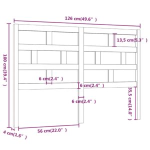 Κεφαλάρι κρεβατιού Γκρι 126x4x100 εκ. από Μασίφ Ξύλο Πεύκου