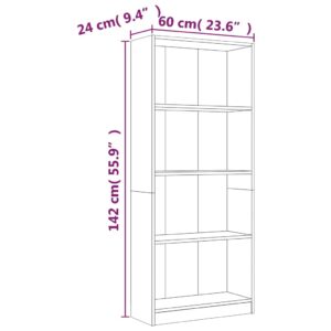 Βιβλιοθήκη με 4 Ράφια Καπνιστή Δρυς 60x24x142 εκ. Επεξεργ. Ξύλο