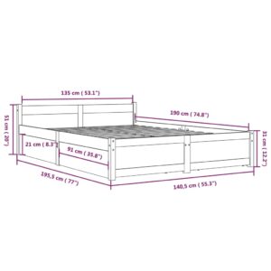 Πλαίσιο Κρεβατιού Με Συρτάρια Λευκό 135 x 190 εκ. 4FT6 Double