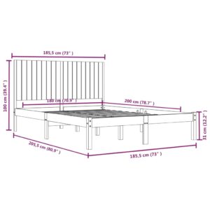 Πλαίσιο Κρεβατιού Γκρι 180 x 200 εκ Ξύλο Πεύκου 6FT Super King