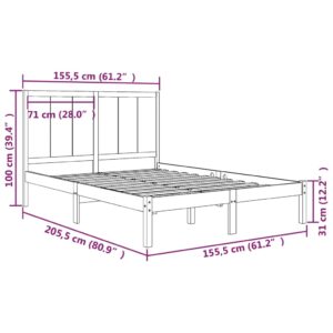 Πλαίσιο Κρεβατιού Γκρι 150x200 εκ. Μασίφ Πεύκο 5FT King Size