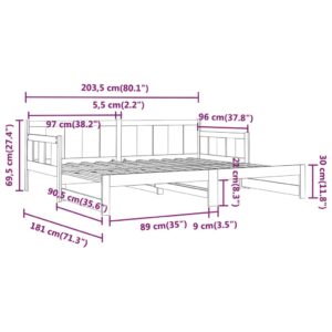 Καναπές Κρεβάτι Συρόμενος Μαύρος 2x(90x200) εκ. από Μασίφ Πεύκο