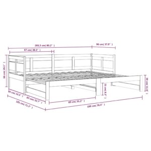 Καναπές Κρεβάτι Συρόμενος Μαύρος 2x(90x200) εκ. από Μασίφ Πεύκο