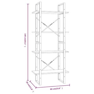 Βιβλιοθήκη με 4 Ράφια Καφέ Δρυς 60x30x140 εκ. Επεξεργ. Ξύλο