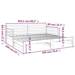 Καναπές Κρεβάτι Συρόμενος Γκρι 2x(80x200) εκ. Μασίφ Ξύλο Πεύκου