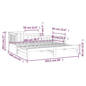 Καναπές Κρεβάτι Συρόμενος Γκρι 2x(80x200) εκ. Μασίφ Ξύλο Πεύκου