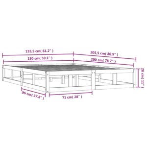 Πλαίσιο Κρεβατιού Γκρι 150x200 εκ Μασίφ Ξύλο 5FT King Size