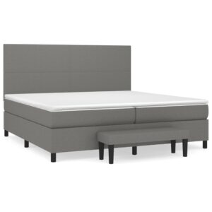 Κρεβάτι Boxspring με Στρώμα Σκούρο Γκρι 200x200 εκ. Υφασμάτινο