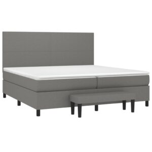 Κρεβάτι Boxspring με Στρώμα Σκούρο Γκρι 200x200 εκ. Υφασμάτινο