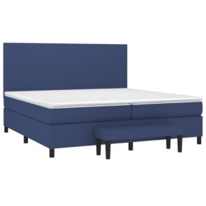 Κρεβάτι Boxspring με Στρώμα Μπλε 200x200 εκ. Υφασμάτινο