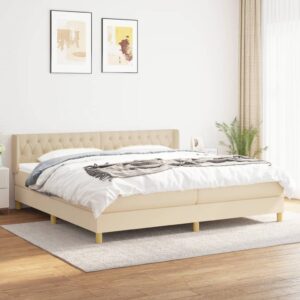 Κρεβάτι Boxspring με Στρώμα Κρεμ 200x200 εκ. Υφασμάτινο