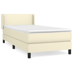 Κρεβάτι Boxspring με Στρώμα Κρεμ 90x190 εκ. από Συνθετικό Δέρμα