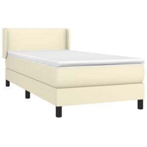 Κρεβάτι Boxspring με Στρώμα Κρεμ 90x190 εκ. από Συνθετικό Δέρμα