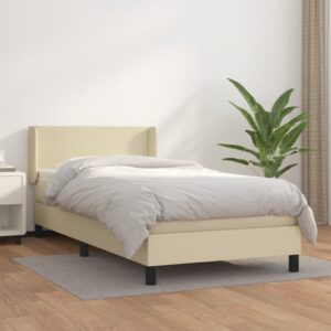 Κρεβάτι Boxspring με Στρώμα Κρεμ 90x190 εκ. από Συνθετικό Δέρμα