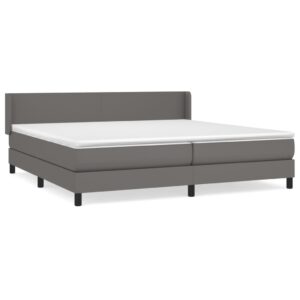 Κρεβάτι Boxspring με Στρώμα Γκρι 200x200 εκ. Συνθετικό Δέρμα