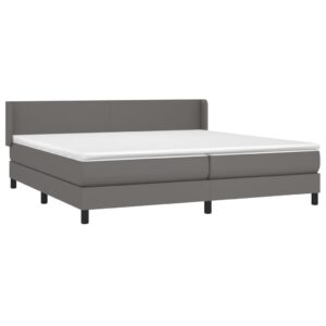 Κρεβάτι Boxspring με Στρώμα Γκρι 200x200 εκ. Συνθετικό Δέρμα