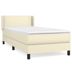 Κρεβάτι Boxspring με Στρώμα Κρεμ 90x190 εκ. από Συνθετικό Δέρμα