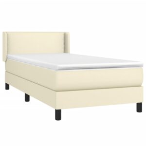 Κρεβάτι Boxspring με Στρώμα Κρεμ 90x190 εκ. από Συνθετικό Δέρμα