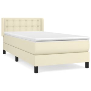 Κρεβάτι Boxspring με Στρώμα Κρεμ 90x190 εκ. από Συνθετικό Δέρμα