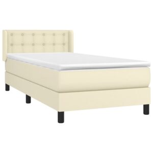 Κρεβάτι Boxspring με Στρώμα Κρεμ 90x190 εκ. από Συνθετικό Δέρμα