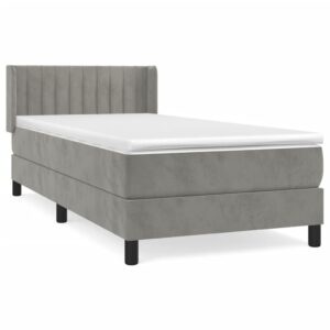 Κρεβάτι Boxspring με Στρώμα Ανοιχτό Γκρι 90x200 εκ. Βελούδινο