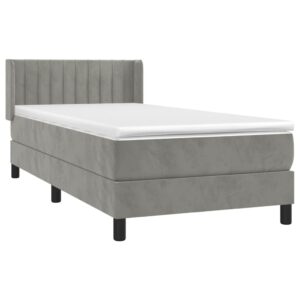 Κρεβάτι Boxspring με Στρώμα Ανοιχτό Γκρι 90x200 εκ. Βελούδινο