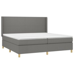 Κρεβάτι Boxspring με Στρώμα Σκούρο Γκρι 200x200 εκ. Υφασμάτινο