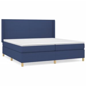 Κρεβάτι Boxspring με Στρώμα Μπλε 200x200 εκ. Υφασμάτινο