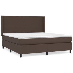 Κρεβάτι Boxspring με Στρώμα Καφέ 160x200εκ. από Συνθετικό Δέρμα