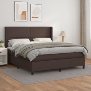 Κρεβάτι Boxspring με Στρώμα Καφέ 160x200εκ. από Συνθετικό Δέρμα