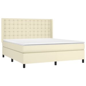 Κρεβάτι Boxspring με Στρώμα Κρεμ 180x200 εκ. Συνθετικό Δέρμα