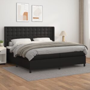 Κρεβάτι Boxspring με Στρώμα Μαύρο 200x200 εκ. Συνθετικό Δέρμα