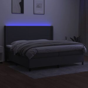 Κρεβάτι Boxspring με Στρώμα & LED Σκ.Γκρι 200x200εκ. Υφασμάτινο