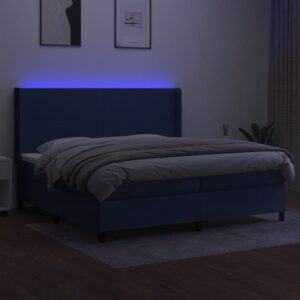 Κρεβάτι Boxspring με Στρώμα & LED Μπλε 200x200 εκ. Υφασμάτινο