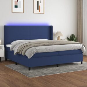 Κρεβάτι Boxspring με Στρώμα & LED Μπλε 200x200 εκ. Υφασμάτινο