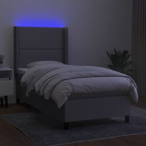 Κρεβάτι Boxspring με Στρώμα & LED Αν.Γκρι 90x200 εκ. Υφασμάτινο