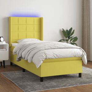 Κρεβάτι Boxspring με Στρώμα & LED Πράσινο 90x190 εκ. Υφασμάτινο