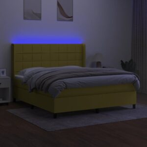 Κρεβάτι Boxspring με Στρώμα & LED Πράσινο 180x200 εκ Υφασμάτινο