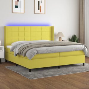 Κρεβάτι Boxspring με Στρώμα & LED Πράσινο 200x200 εκ Υφασμάτινο