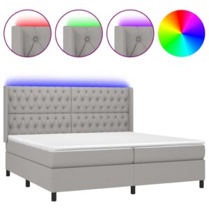 Κρεβάτι Boxspring με Στρώμα & LED Αν.Γκρι 200x200εκ. Υφασμάτινο