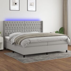 Κρεβάτι Boxspring με Στρώμα & LED Αν.Γκρι 200x200εκ. Υφασμάτινο